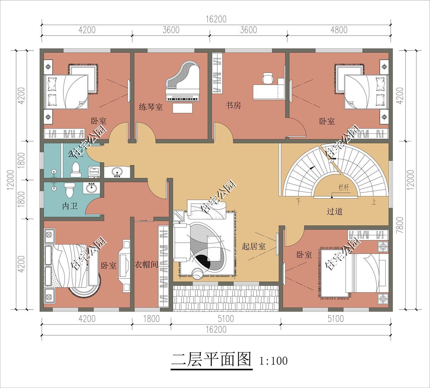 平面|推荐10套带旋转楼梯的农村别墅,楼梯做螺旋设计,美观又大气