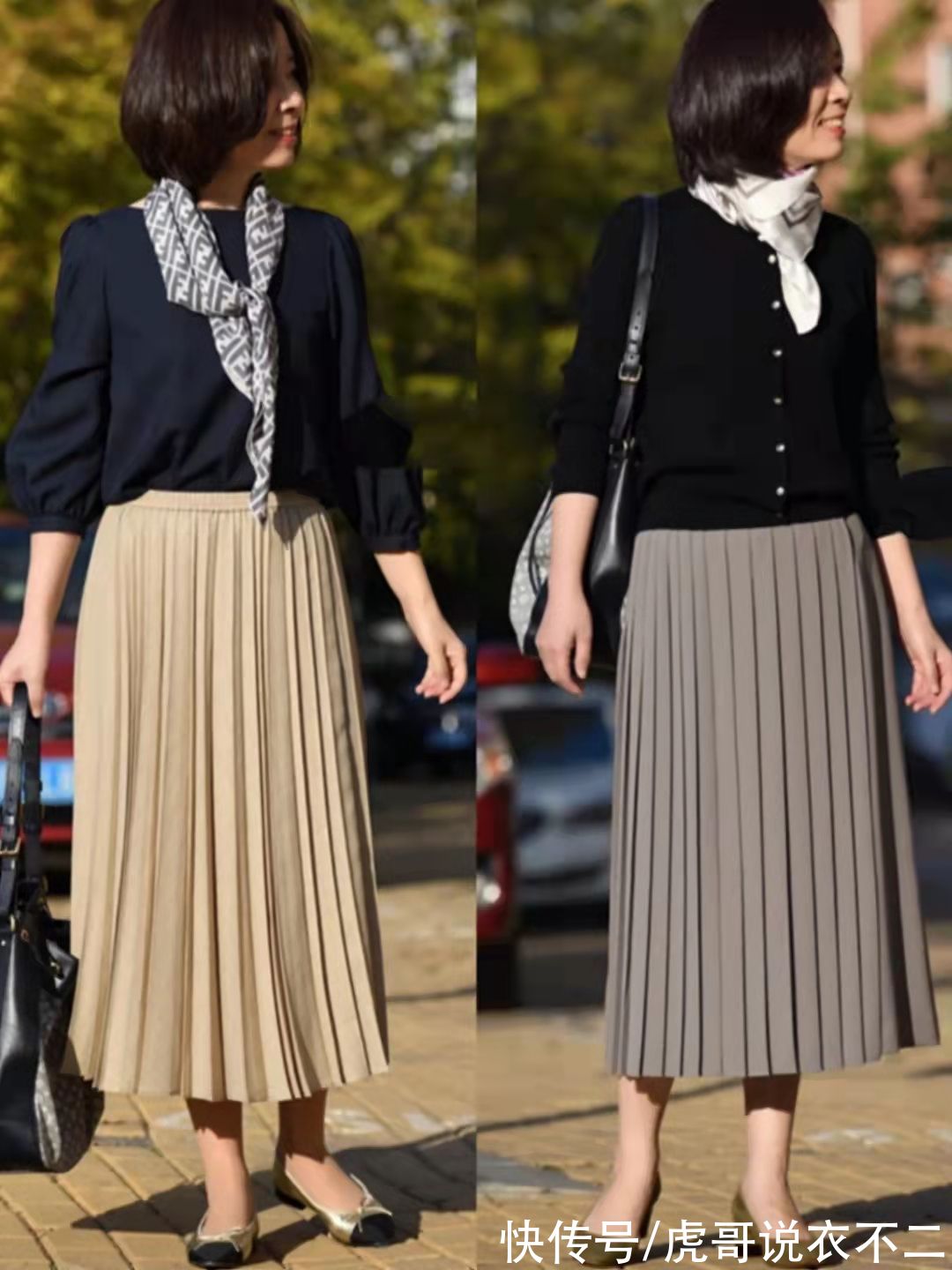 针织开衫|秋季流行“丝巾系脖子”，掌握技巧与搭法，年纪再大也能气质爆表