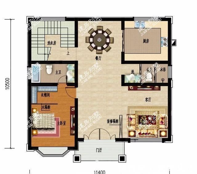 毛坯|尺寸相同的两栋农村别墅，采用不同风格设计，客厅都挑空