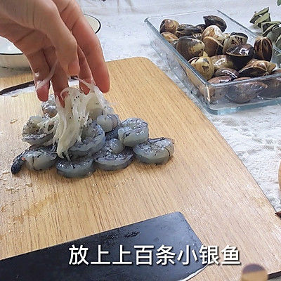 姜片料酒|虎虾银鱼酿花蛤