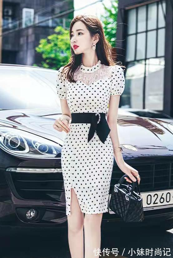 包臀裙|款白色波点蝴蝶结镂空气质连衣裙,收腰显瘦可爱甜美