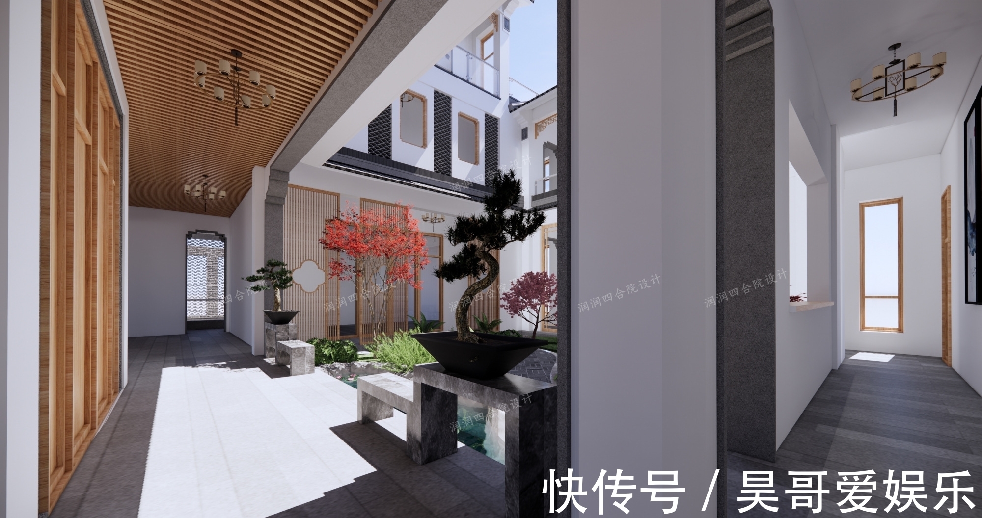 庭院|广东清远三层带地下室家族大宅现代四合院民宿28×20