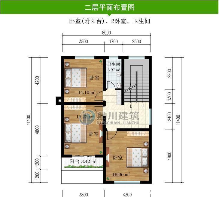 宅基地|造价28万，三层农村别墅，占地96平米，开间8米，7间卧室设计