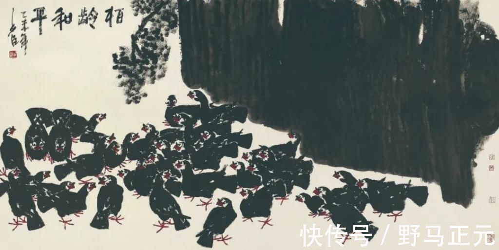 绘画作品$他的绘画用重墨、浓墨,焦墨,干墨叠加在一起黑得发亮黑得有层次