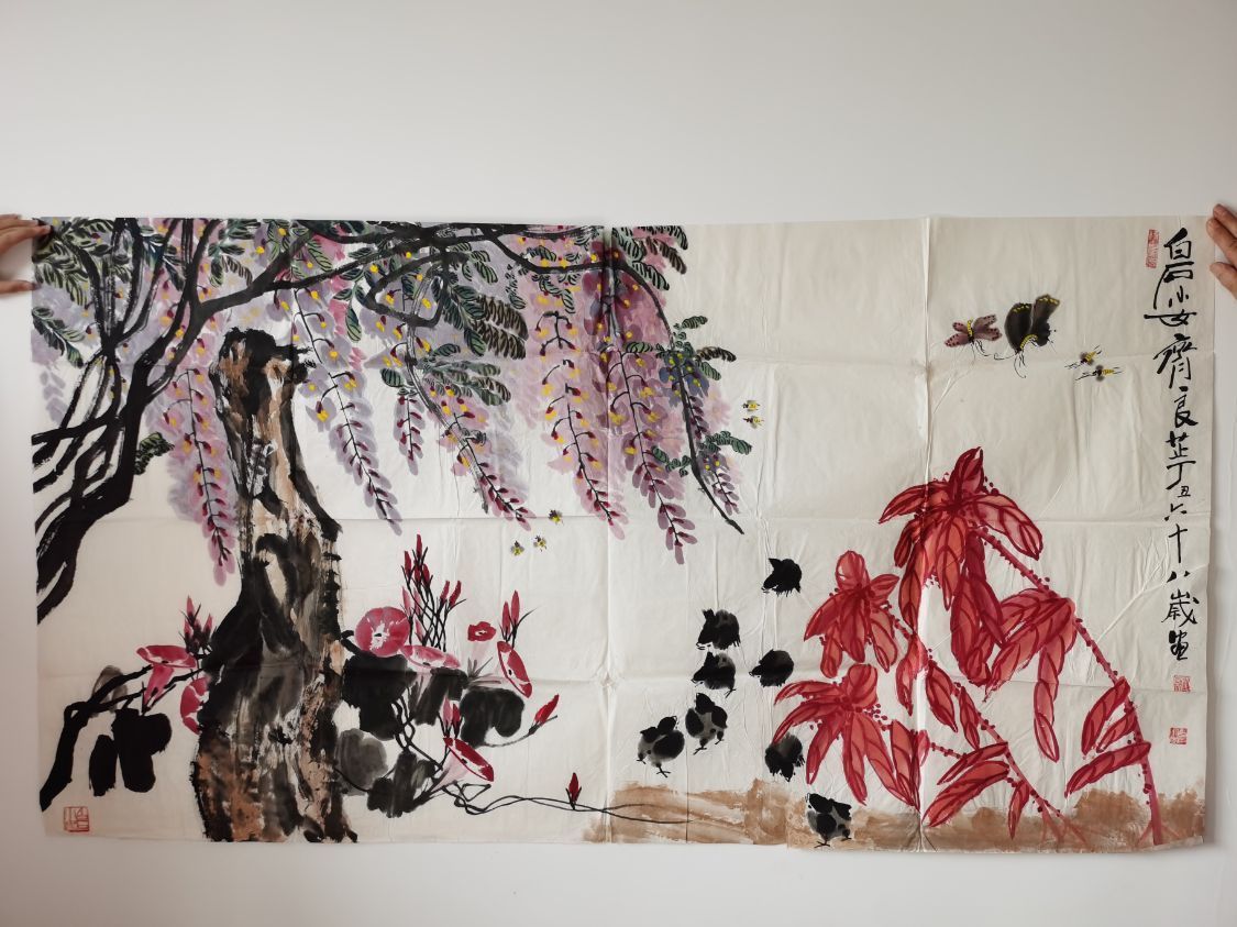 招财进宝#齐白石再传弟子-少白公子汤发周分享:自藏师父齐白石小女-齐良芷的最新横轴书画作品