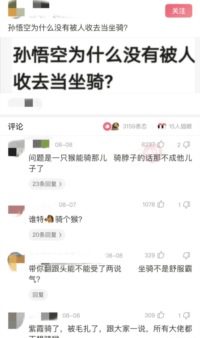 “为什么没人收孙悟空当坐骑？”哈哈哈怕被毛扎可还行？