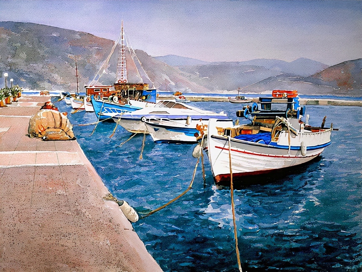 麦迪逊$希腊艺术家Pantelis Zografos,用水彩笔描绘希腊爱琴海美丽海岸风光