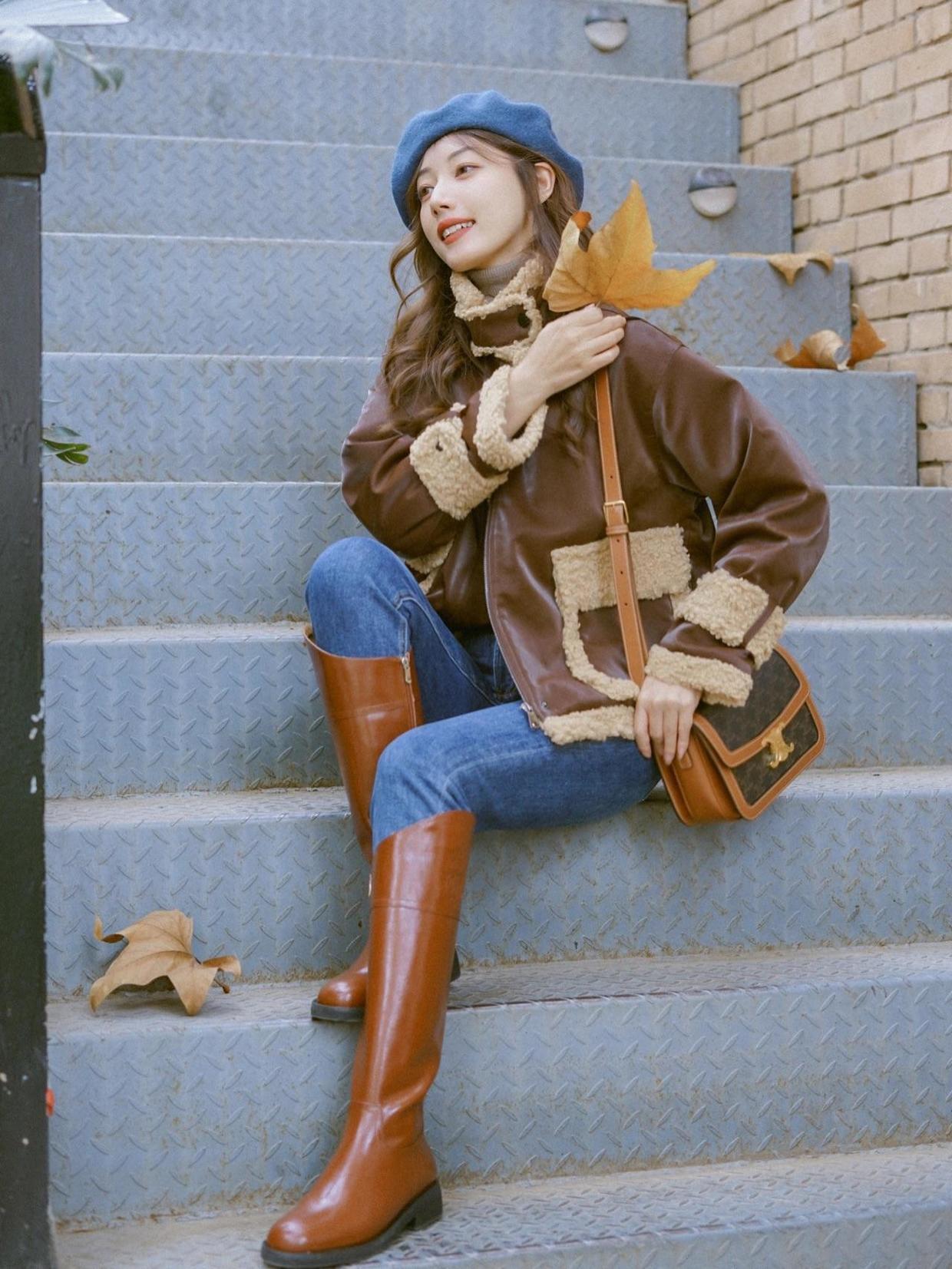 机车服 帅气感爆棚的冬日搭配,机车服造型打动你了吗?元气少女必备