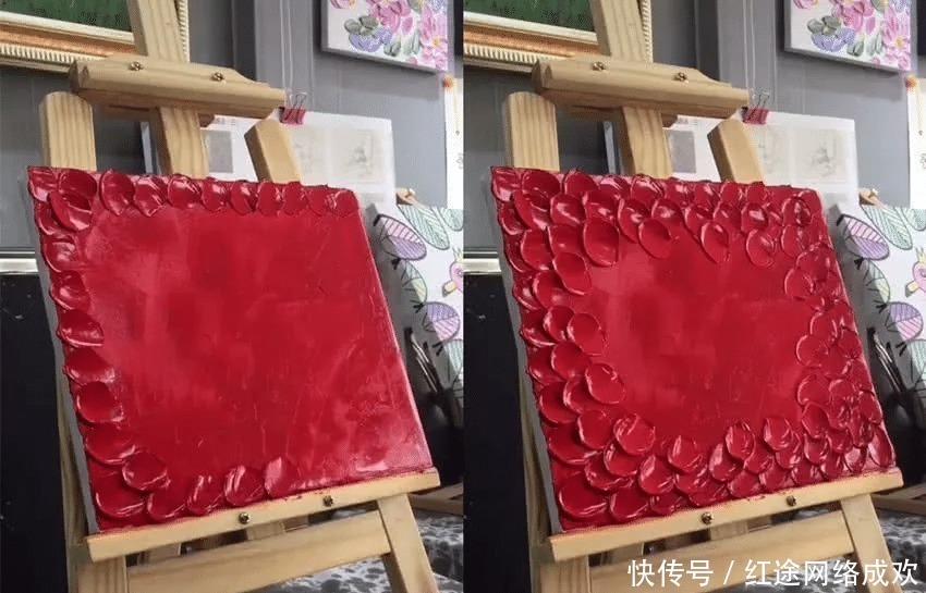 作画@美术生作画:开局一抹红,结局秀看呆,老板:画留下,颜料两元拿