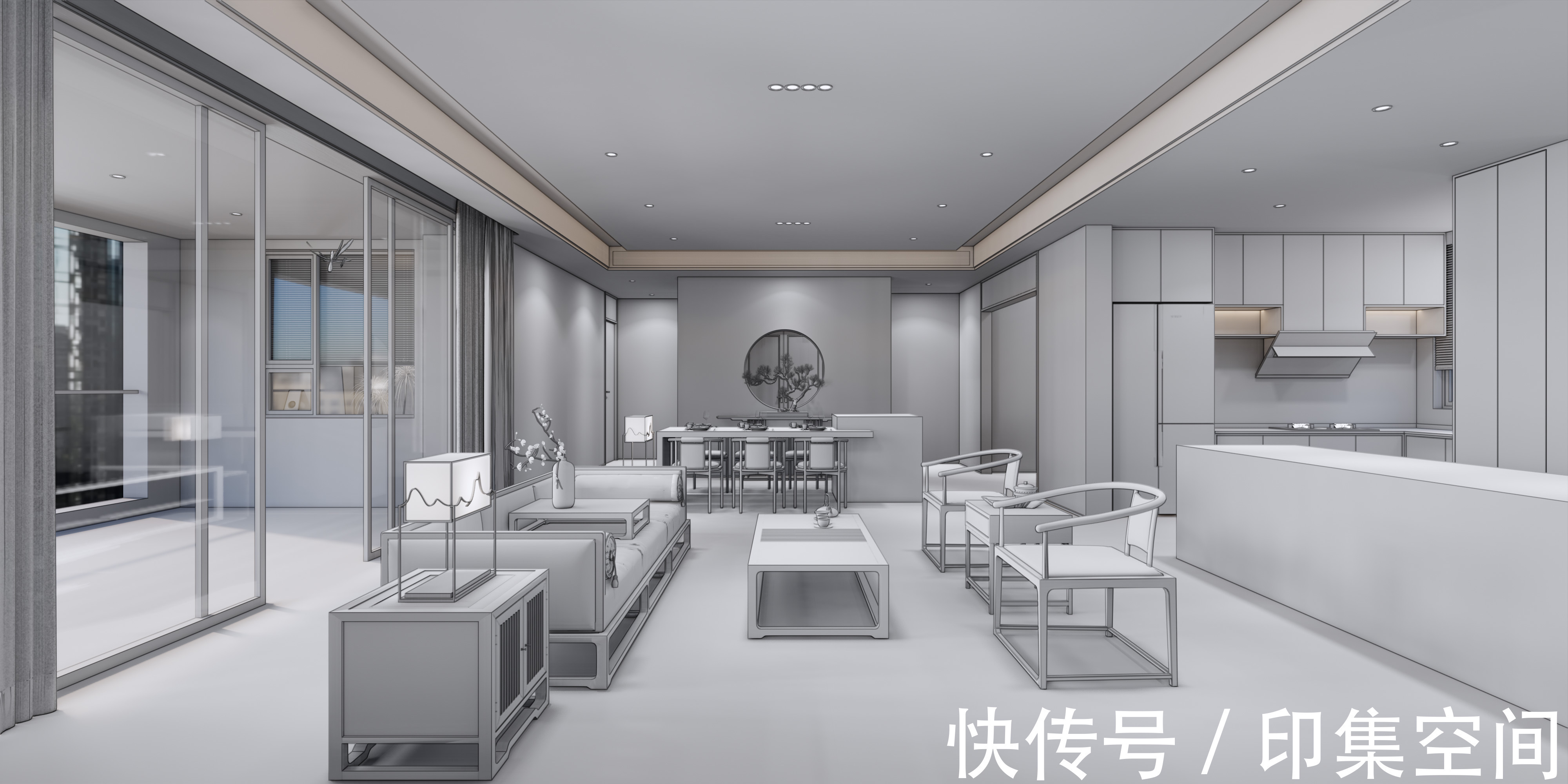 对称|4室改2室,205㎡新中式大平层