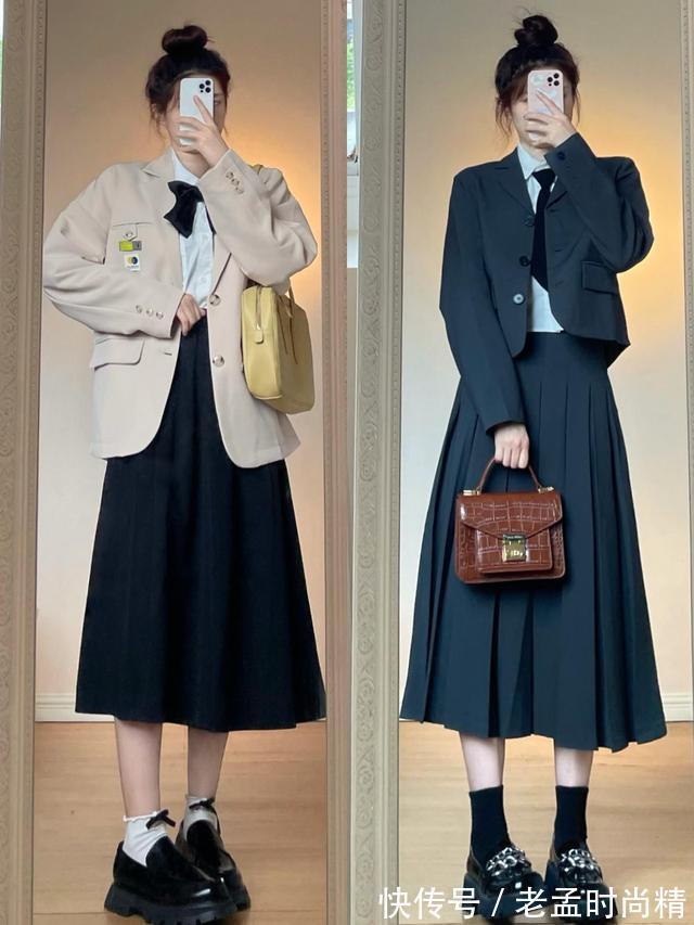 长裙|秋天穿“半身长裙”很有气质,但要搭对了“上衣”才更加时髦精致