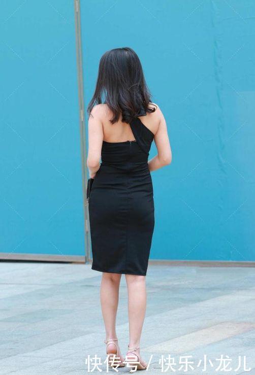 黑色修身裙,斜肩设计更显独特气质,时尚大方