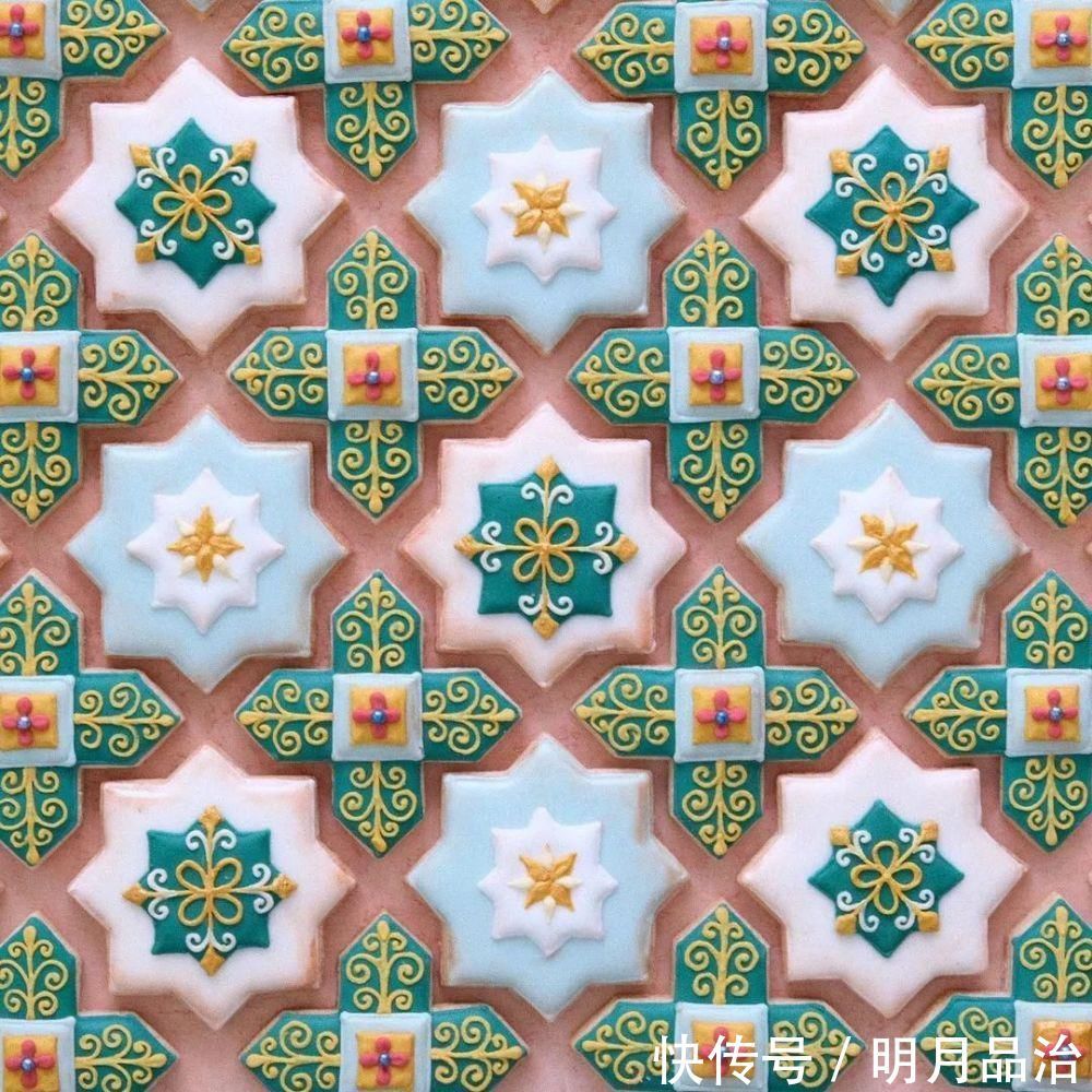 糖霜饼干|美到舍不得吃！甜品师手作花砖饼干，救救老夫的少女心！