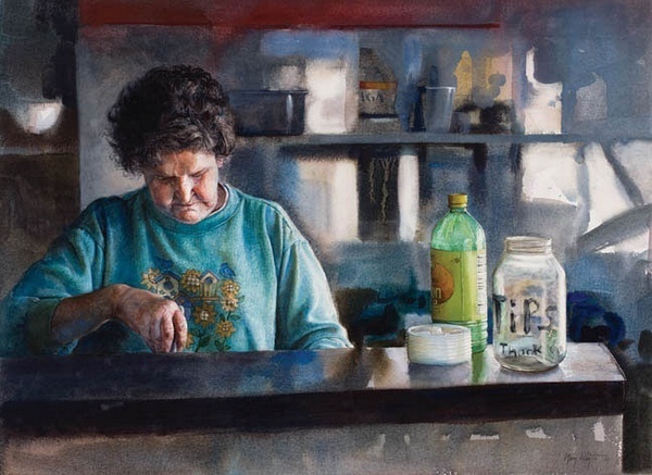 画标$美国水彩人物画家玛丽怀特:一张A4大小的水彩画标上万美元