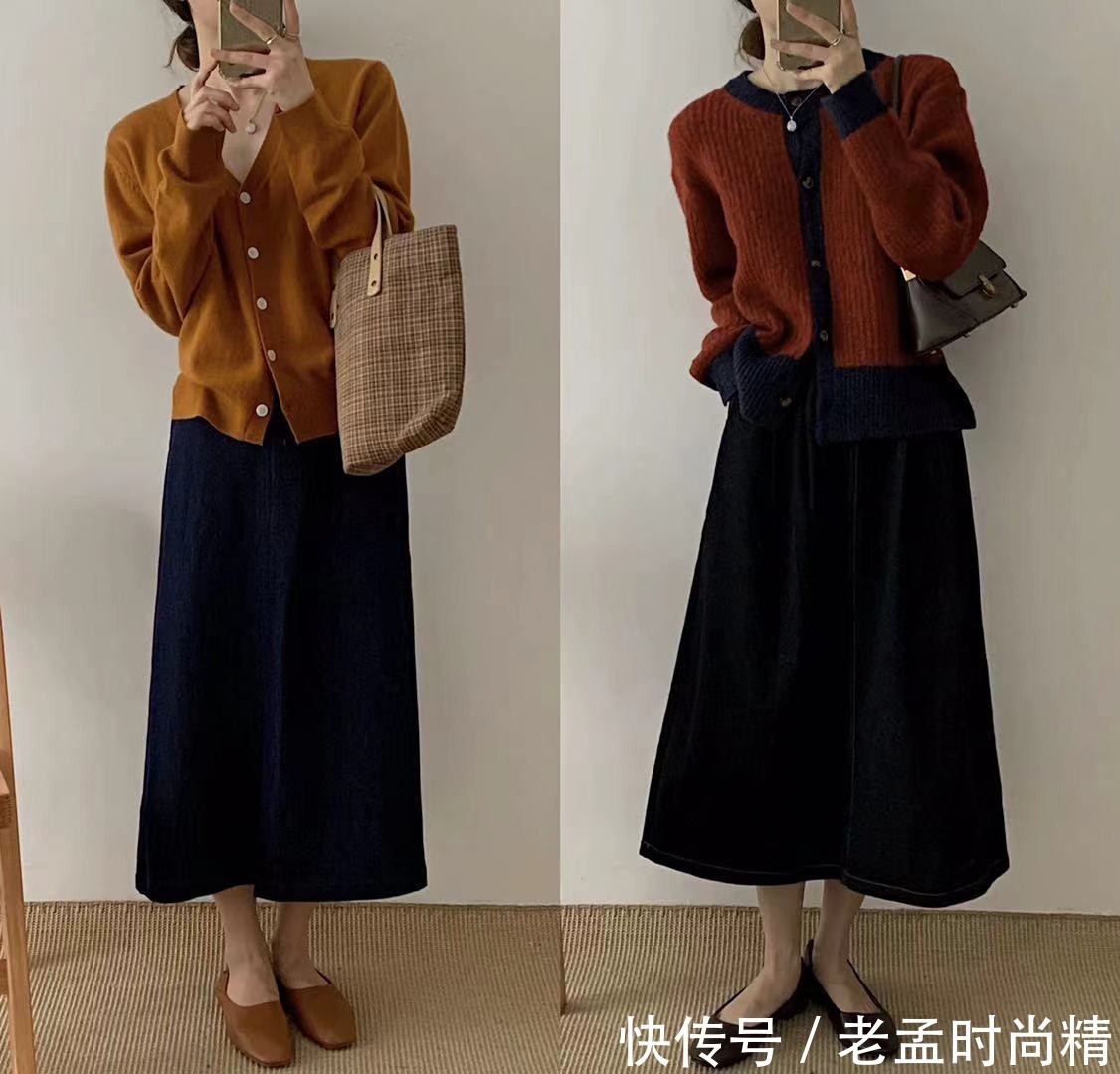 打底衫|早秋复古风 裙子、针织衫的搭配,显得简约温婉