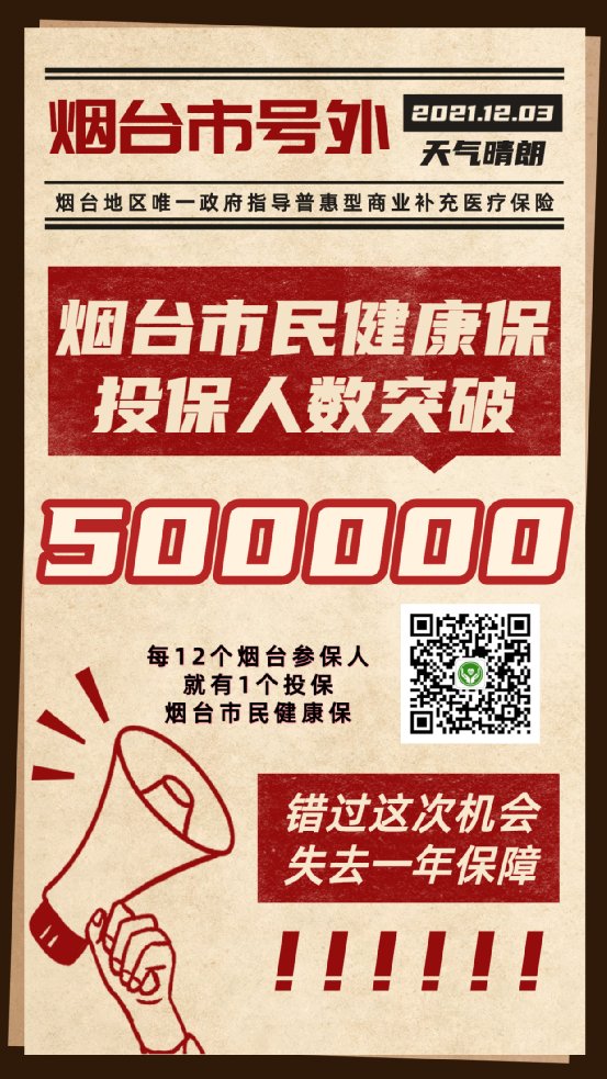 保险|突破50万！“烟台市民健康保”即将停止投保，你搭上末班车了吗