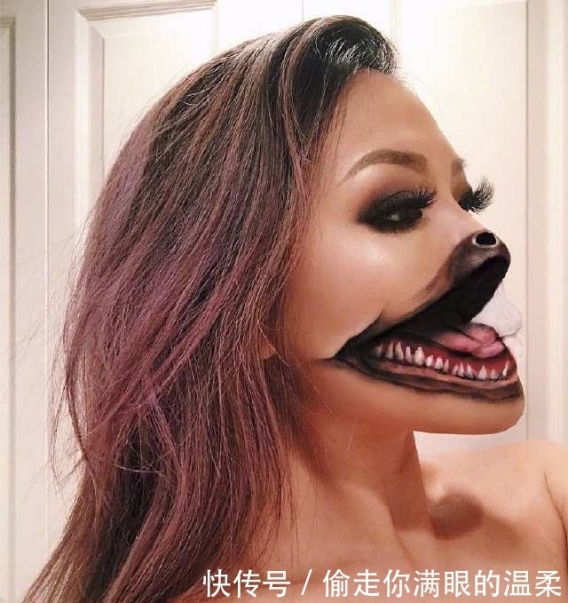 技术|美女用化妆技术将自己的脸化成恐怖画面,居然这样玩太可怕了