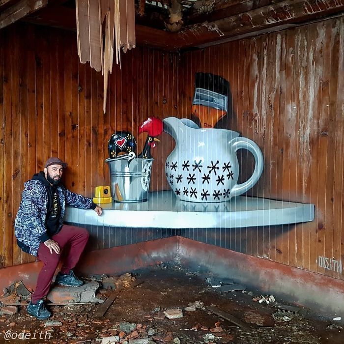 清真假#18张令人惊叹的裸眼3D画,一面墙凭空消失,狗都分不清真假一直叫