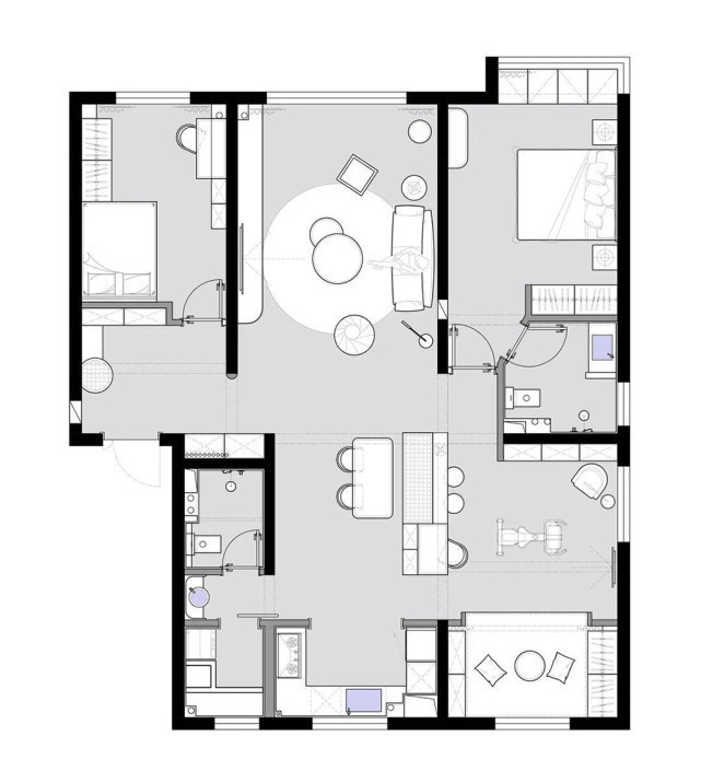 三居室|98平现代三居室打破常规设计,造型简约视觉不呆板