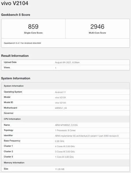 mole|vivo X70 现身 Geekbench：将搭载天玑 1200 芯片，12GB 内存