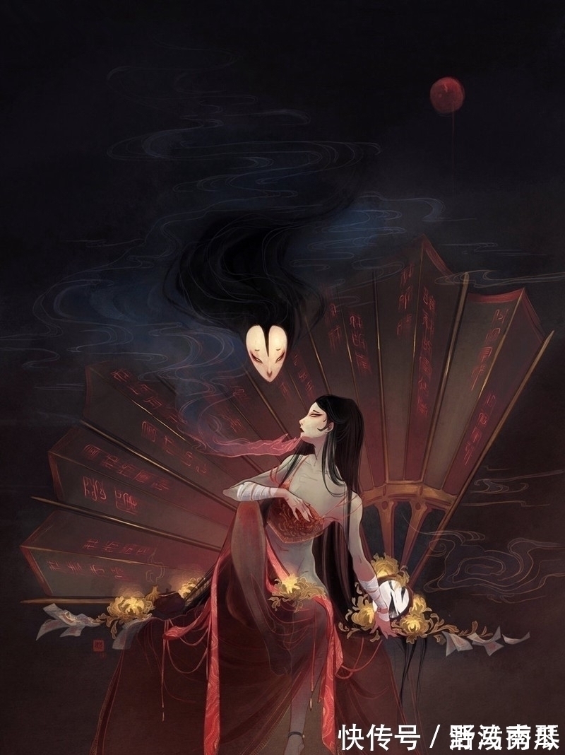 外国@外国画师的“国风画”,颠覆了传统的鬼魅,从恐怖变成了绝美