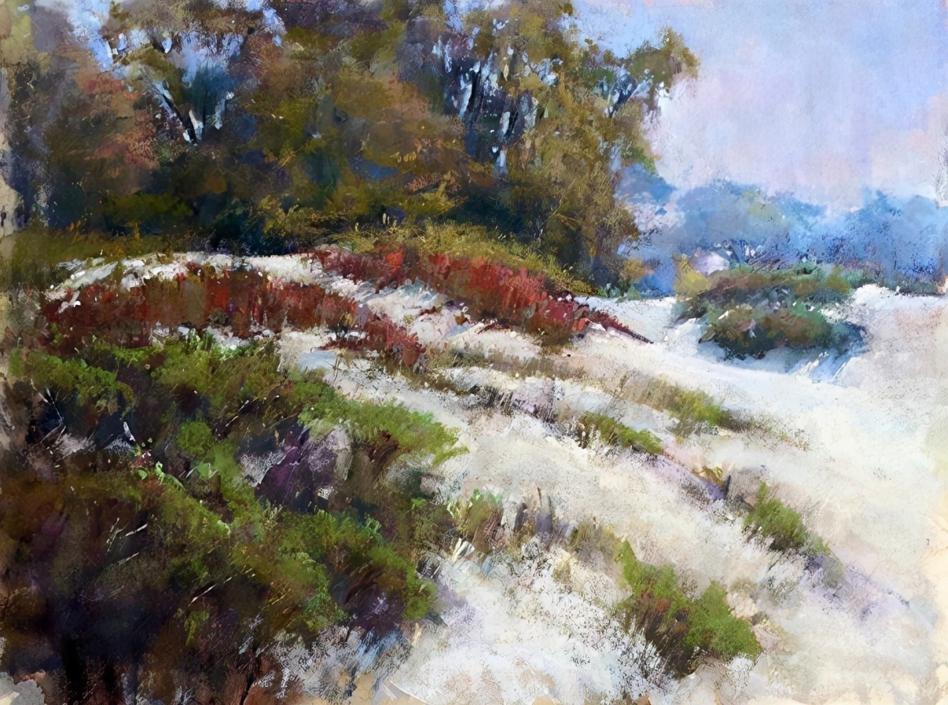 美国#美国艺术家阿奎尔柔和的风景油画,画里充满了阳光温馨美好