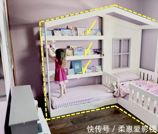 卧室|2个孩子上下铺不是首选，卧室拐角摆一张一体式双人床，安全宽敞