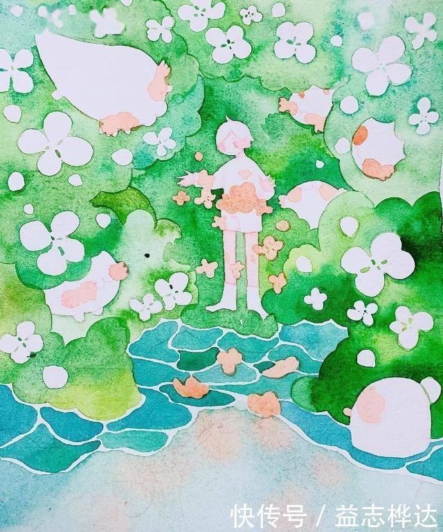 插画$哇马克笔画出水彩般效果,装饰感太强了,简单又漂亮,收藏