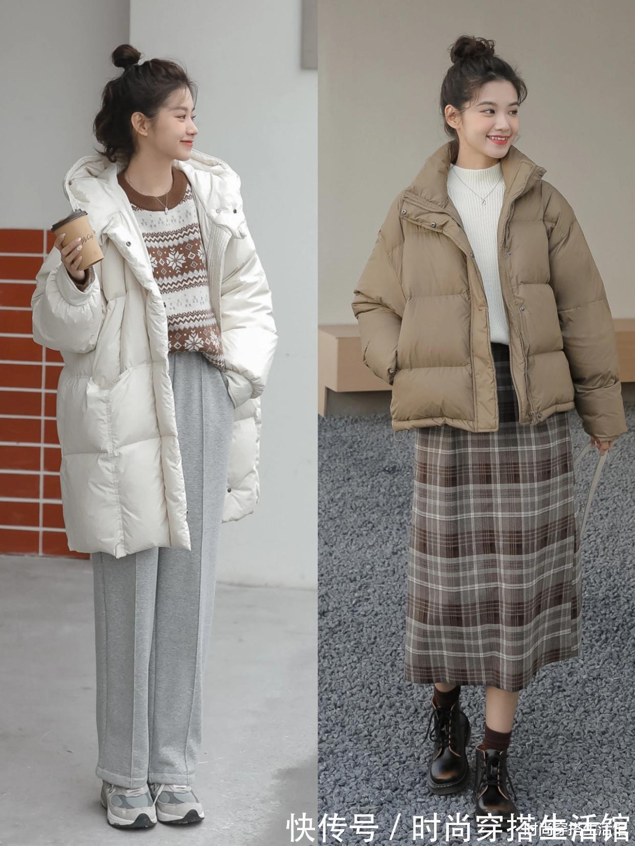 百褶裙|羽绒服下面尽量少配裤子,今年流行这样穿,时髦洋气,冬季穿很美