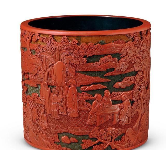 故宫博物院旧藏清代雕漆剔彩竹林七贤笔筒鉴赏