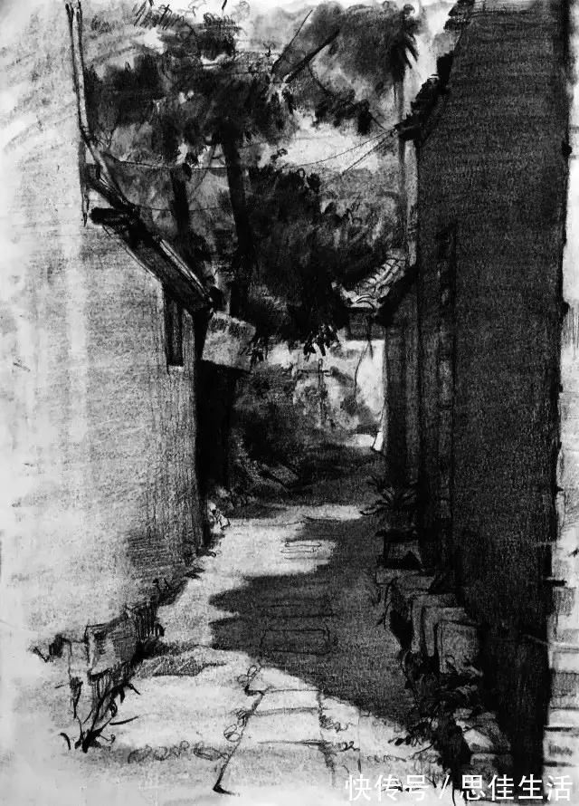 构图#风景素描这样画,既容易上手又有画面效果