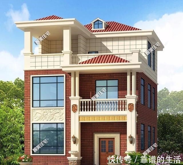造价|小面宽设计的农村别墅，红面砖装饰不显俗气，造价30万每栋！