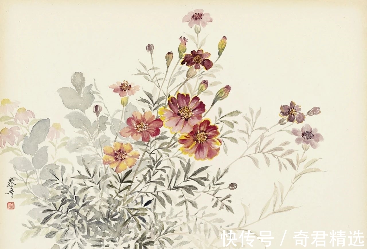 花卉$「津门网」用没骨法绘制花卉，这极其考验画家对笔墨色彩的把控