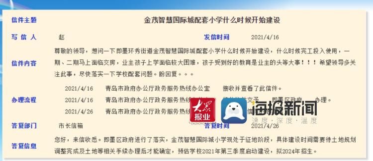 金茂智慧国际城配套小学何时开建?官方答复来了