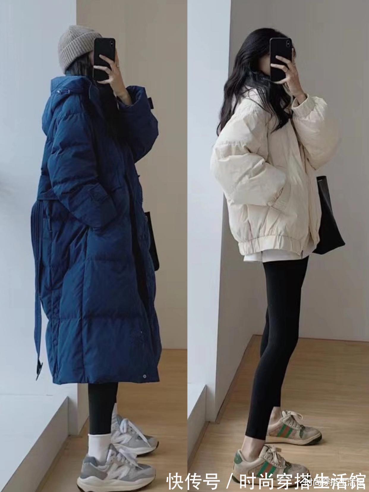 鲨鱼裤|羽绒服下面不一定配裙子,现在流行这样穿,时髦保暖,冬季穿很美