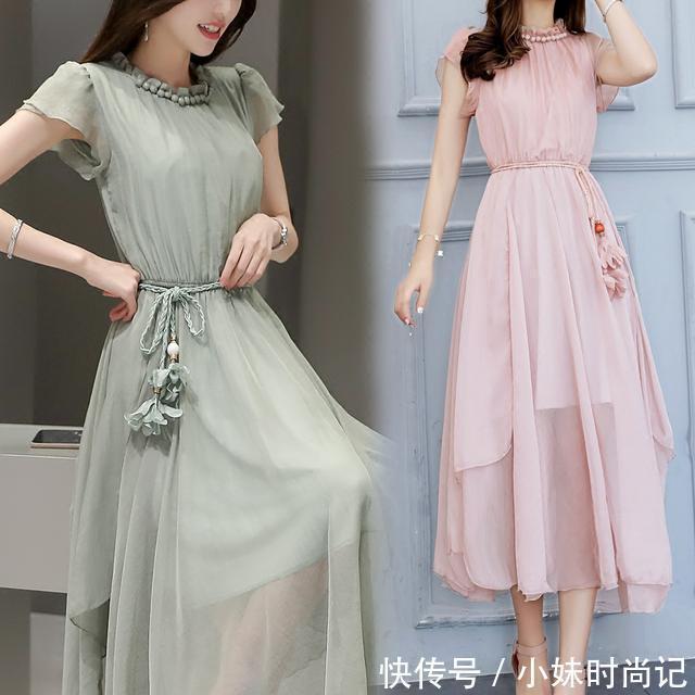 印花|唯美雪纺连衣裙，配上一双高跟凉鞋，今夏，尽显青春潮流范