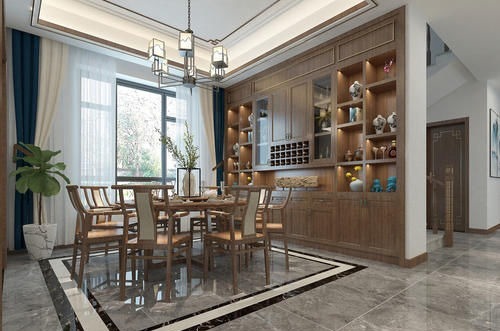 客厅|东北夫妻回乡建370㎡别墅,选胡桃木装中式,刚进门厅就被迷住