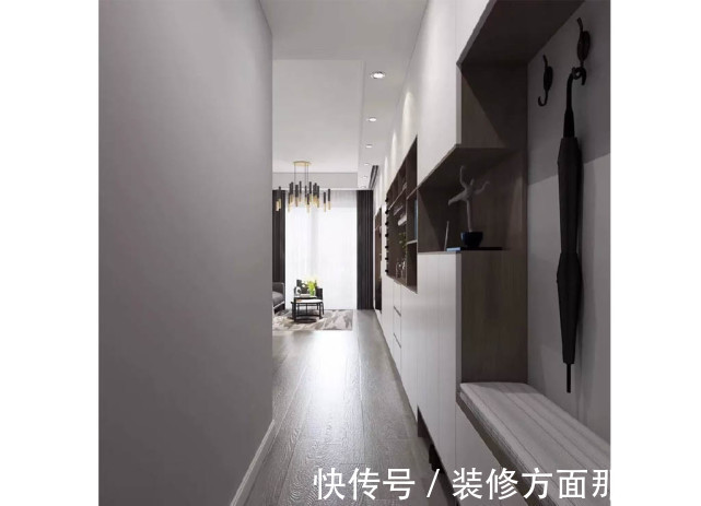 卫生间|88平现代风三居室,白色加咖色的酒柜连着电视柜有质感