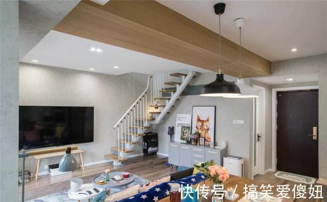 电视柜|85㎡小复式,开放式客餐厨十分敞亮,木凳电视柜个性又可爱