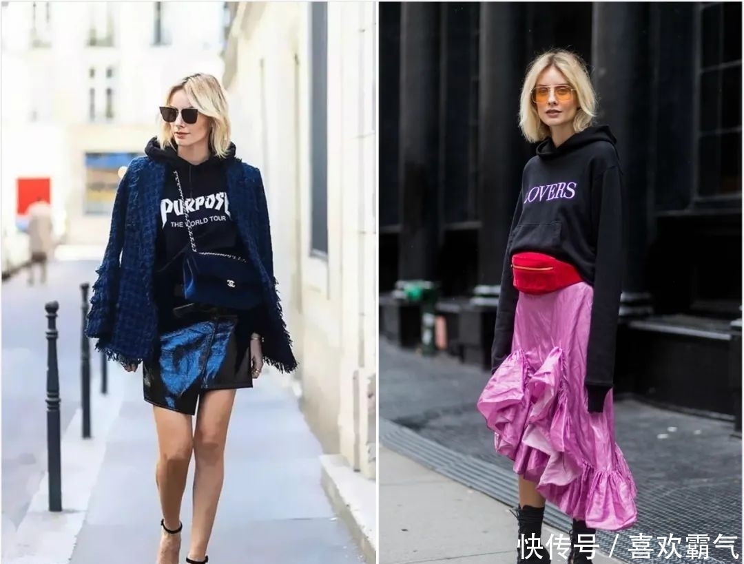 卫衣+半裙=早春最火混搭套路，时髦又有女人味！！