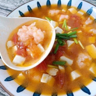 汤汁拌饭|虾滑番茄豆腐汤