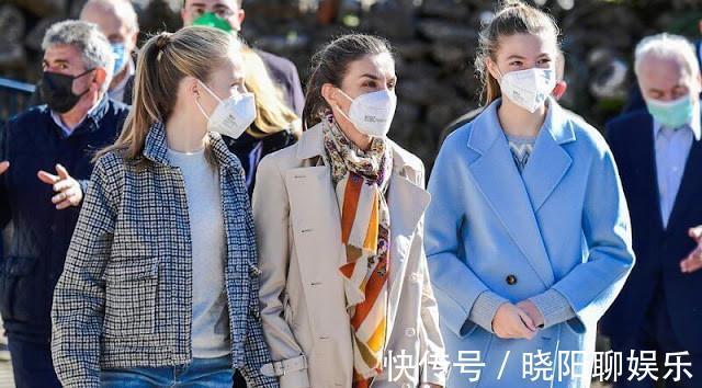 二公主 西班牙莱后母女三人首穿秋冬装!二公主蓝大衣太美,大公主显老气