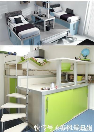 书桌|儿童房不足5㎡,把床抬高1米重叠利用空间,床上书房床下衣帽间