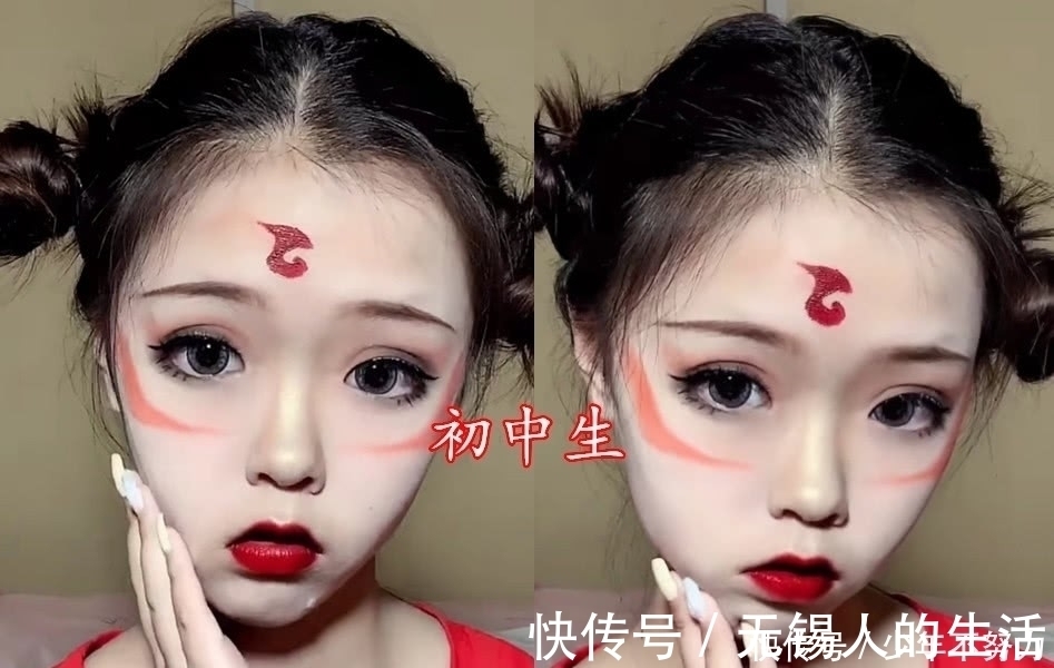小学生|哪吒仿妆有点帅?小学生已经够还原了,看到大学生:放过双眼吧!