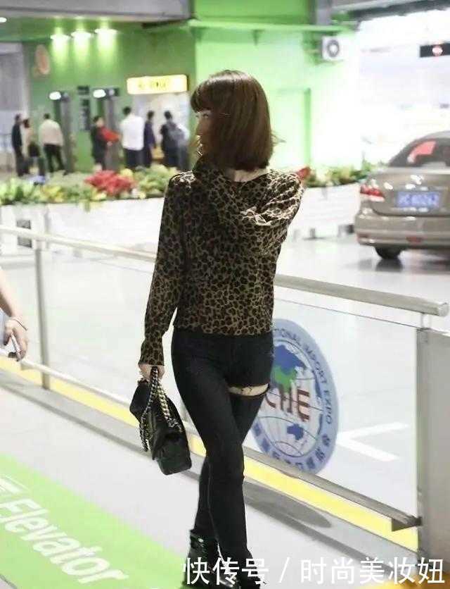 洞裤|“阔太”李念生图好真实,穿豹纹衫配破洞裤,波波头像邻家女孩