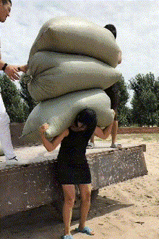 |搞笑GIF趣图:妹子天生力气大,一出场就把小伙子的活都抢了