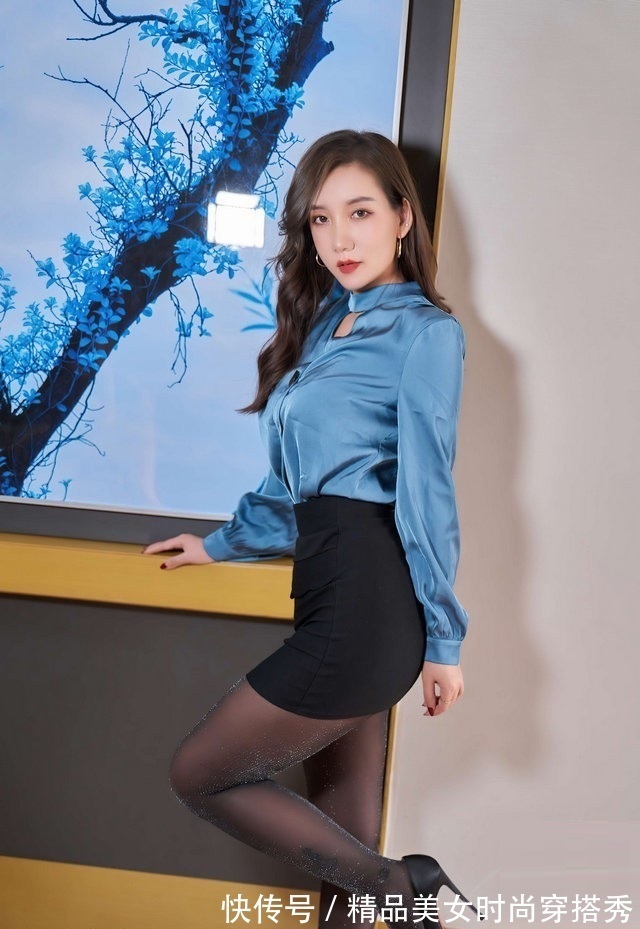 上班族 早春上班族穿搭来啦,蓝色衬衫搭配黑色包臀裙,时尚又耐看