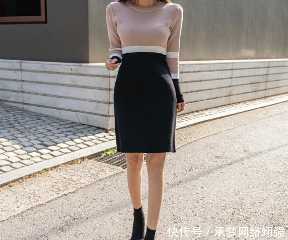 针织|美女珠珠:幻彩粉黑混搭俏皮针织及膝裙!