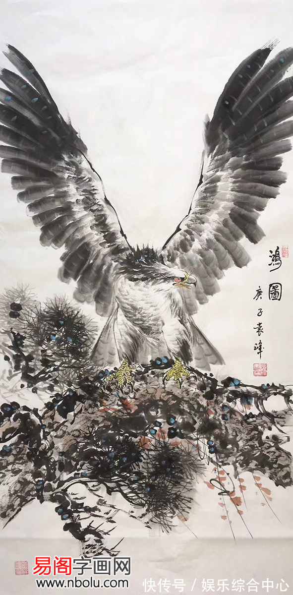 逸气横生$画家袁峰画鹰 :鹰击长空,雄风万里