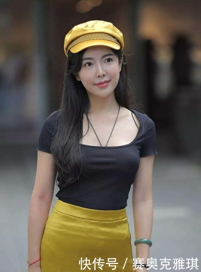 美女|魅力美女,金黄色半身裙,穿着高贵典雅美丽